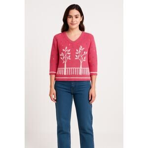 Vintage 80s SKYR Tree Knit Sweater Ramie Cotton Confetti Cottagecore Medium